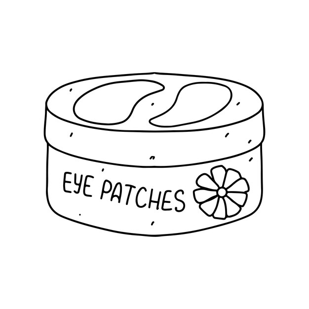 Eye patches in cosmetic jar doodle style Vector illustration isolated on white Coloring page