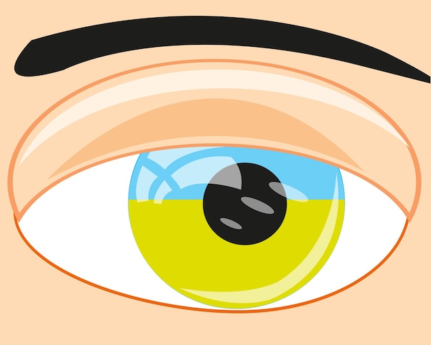 Vettore occhio della persona e pupilla di un occhio bandiera ucraina