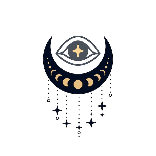 Vector eye of providence over crescent with decoration sacred mystical symbol