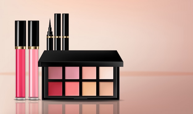 Vector eye shadow, lip gloss and powder blush collection