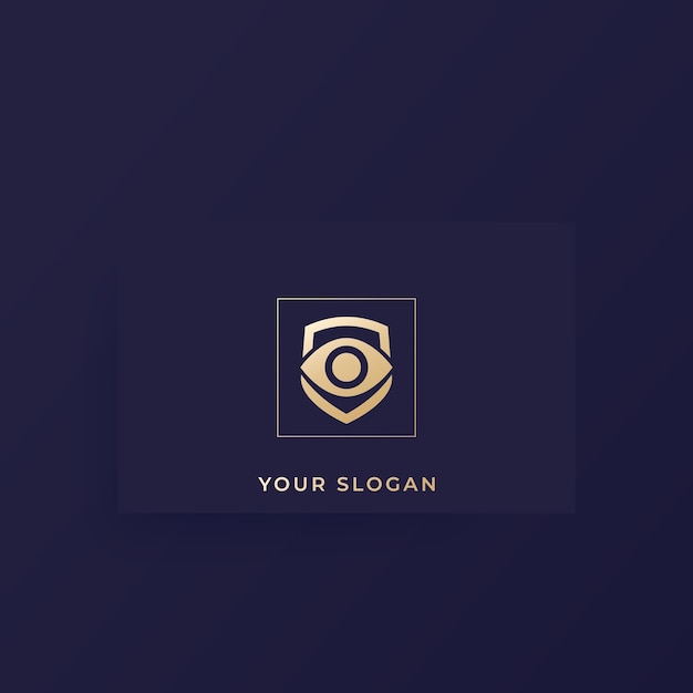 Eye and shield vector logo on card