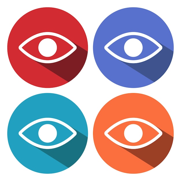 Eye sign icon publish content button visibility circle buttons with long shadow 4 icons set vector