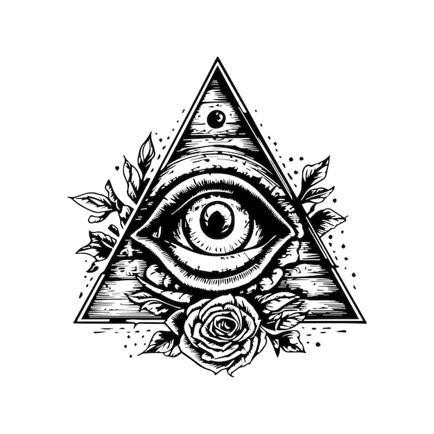 Vector eye in triangle handdrawn lineart illustration