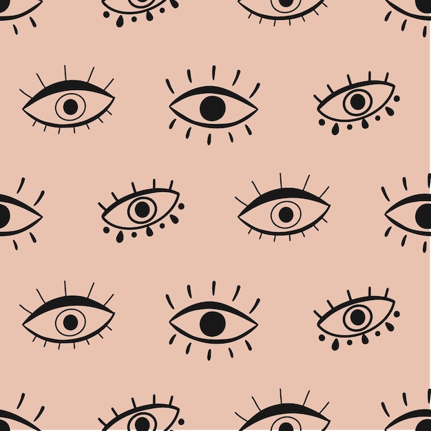 Eye vector seamless pattern elegant hand drawn wink open eyes with lash background texture fashio