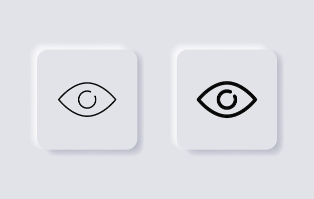 Icona vista occhio cerca simbolo di visione con stile neumorfico o icone viste viste nei pulsanti di neumorfismo
