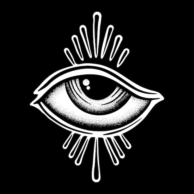 eye vintage art illustration hand drawn black and white vector for tattoo, sticker, logo etc