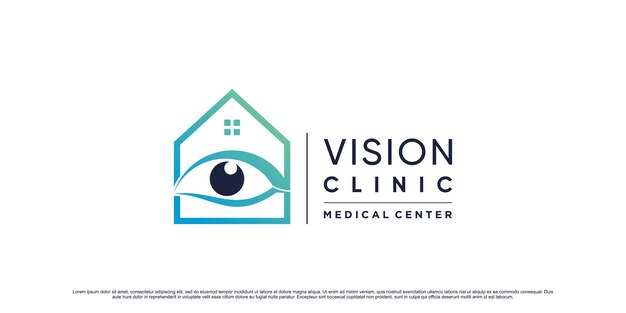 Вдохновение для дизайна логотипа клиники зрения с домашней концепцией Premium векторы