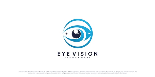 Eye vision logo-ontwerpsjabloon met cirkelconcept en creatief element Premium Vector