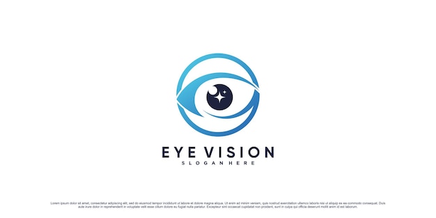 Eye vision logo-ontwerpsjabloon met cirkelconcept en creatief element Premium Vector