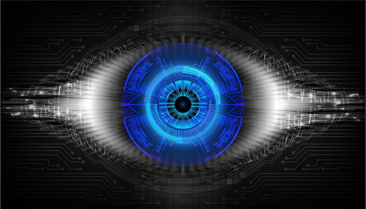 Vector an eye with blue and white lights on it