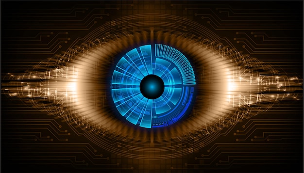 An eye with a circuit board in the background