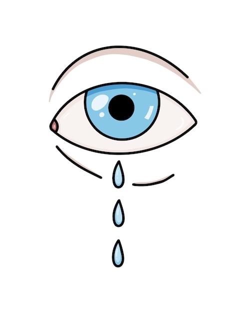 Eye with iris and pupil with tears doodle linear cartoon coloring