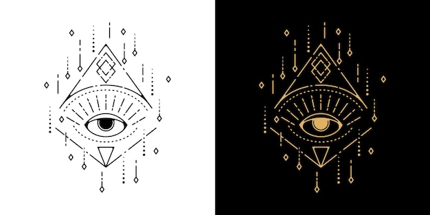 Eye with ornament geometric tattoo monoline design