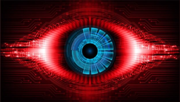 An eye with red and blue lights on it