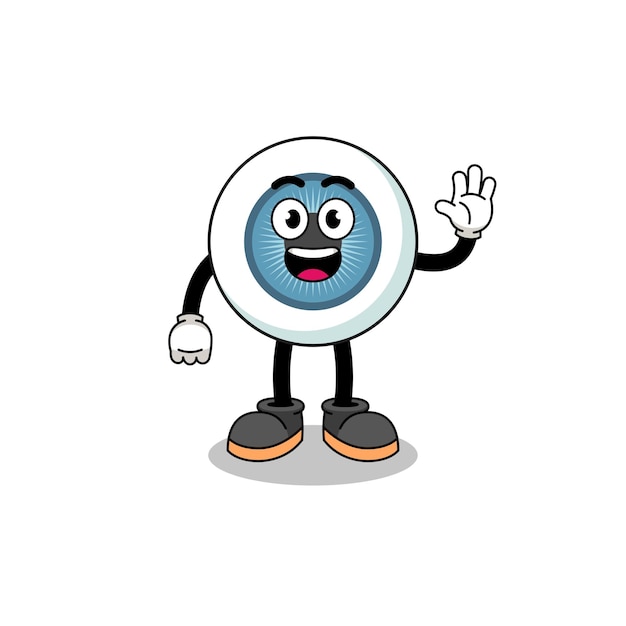 Eyeball cartoon doing wave hand gesture