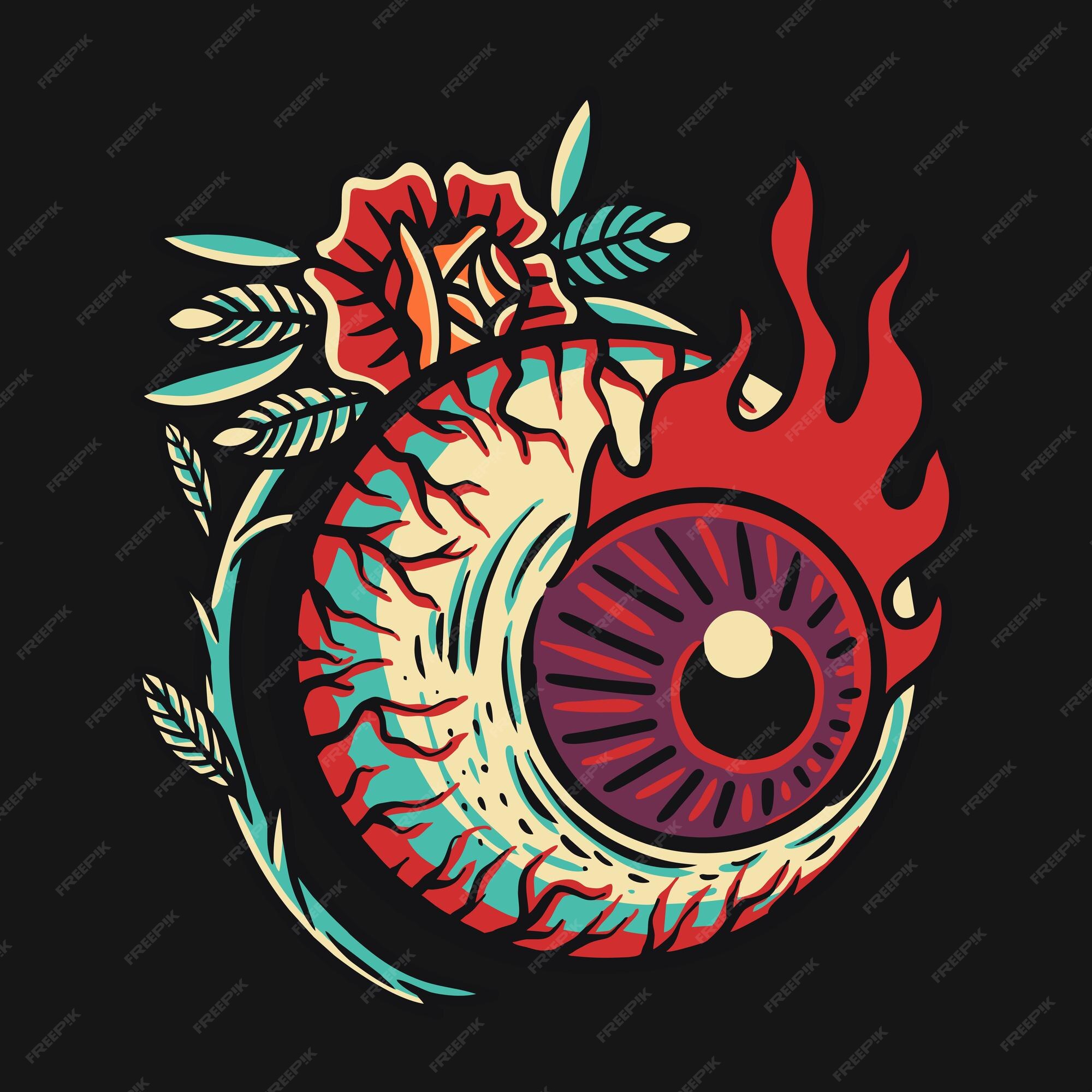 Premium Vector Eyeball flower tatto retro illustration