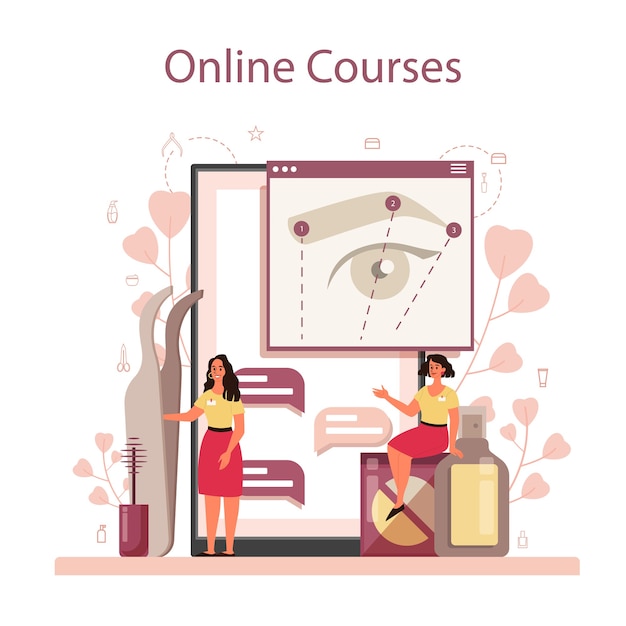 Vector eyebrow master and er online service or platform. master making perfect brow. idea of beauty and fashion. online course.