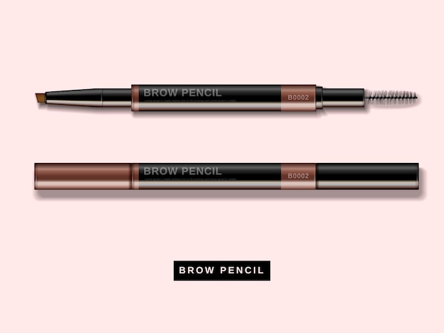 Eyebrow pencil , close up look at makeup product in 3d illustration isolated on pink