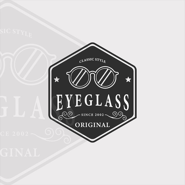 Eyeglass logo vintage vector illustration template icon graphic design. eyeglasses with retro badge typography sign or symbol for optic business company