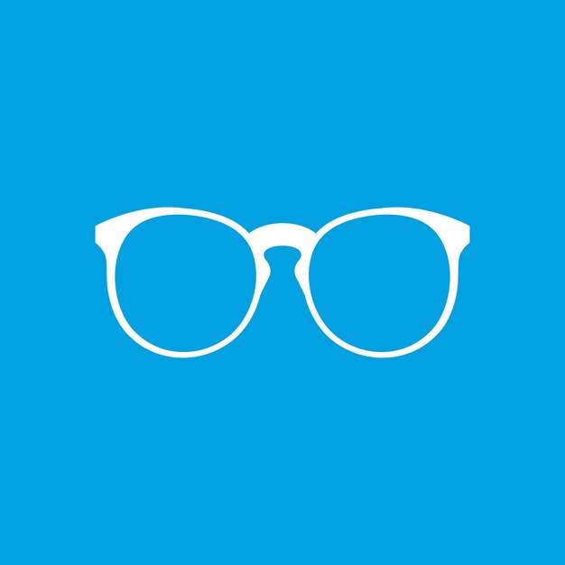 Vector eyeglasses white icon isolated on blue background