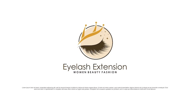 Eyelash extension beauty logo design with crown icon and creative concept Premium Vector