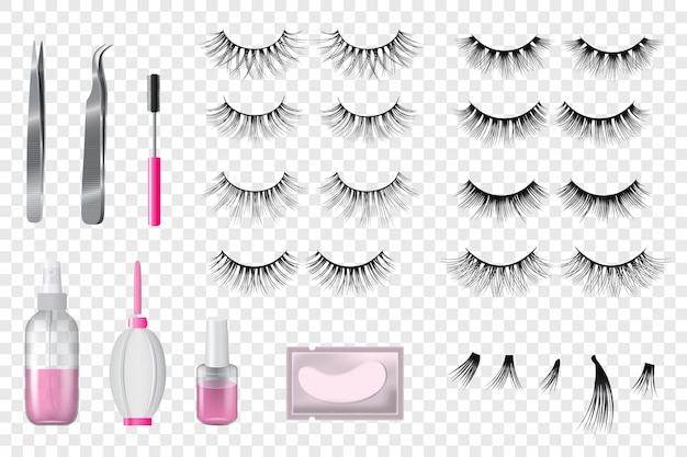 Eyelashes false beauty makeup set of isolated beautiful eye-lashes illustration realistic style