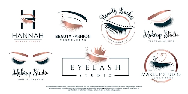 Eyelashes icon logo design with creative beauty element style premium vector