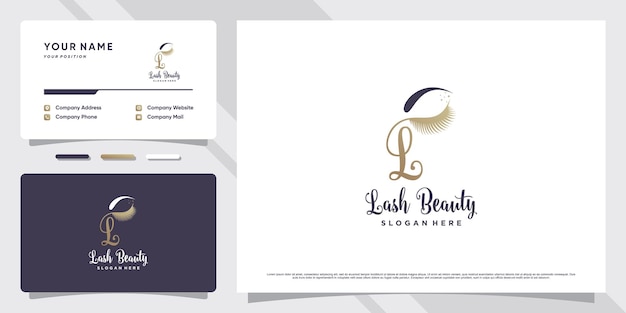 Eyelashes logo design for beauty lash salon with creative concept and business card Premium Vector