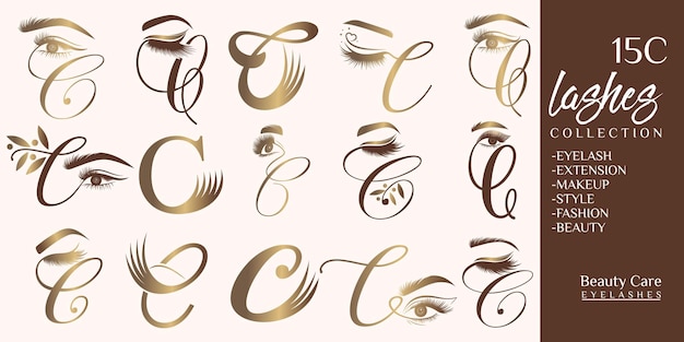 Eyelashes logo with letter c concept