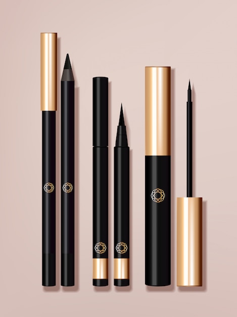 Vettore set confezione eyeliner, nero e oro