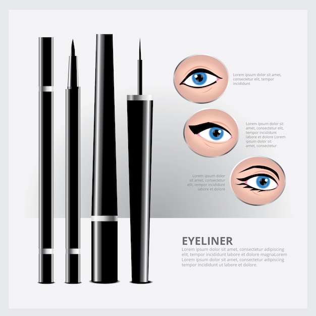 Vector eyeliner packaging with types of eye makeup