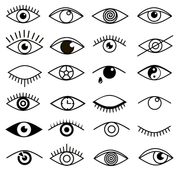 Eyes and eye icon set outline eye icons open and closed eyes images sleeping eye shapes with eyelash