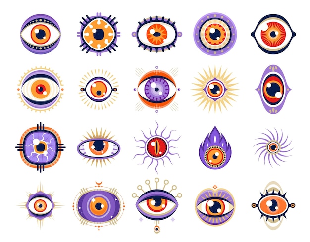 Premium Vector  Evil eye set with different color in pixel art style