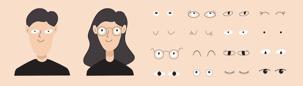 Eyes set with man and women hand draw cute style