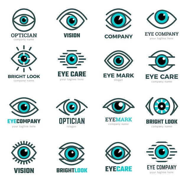 Eyes symbols. Medical logotypes collection for ophthalmological clinic focus human eye vision recent vector pictures. Illustration eyeball, optical ophthalmology icons