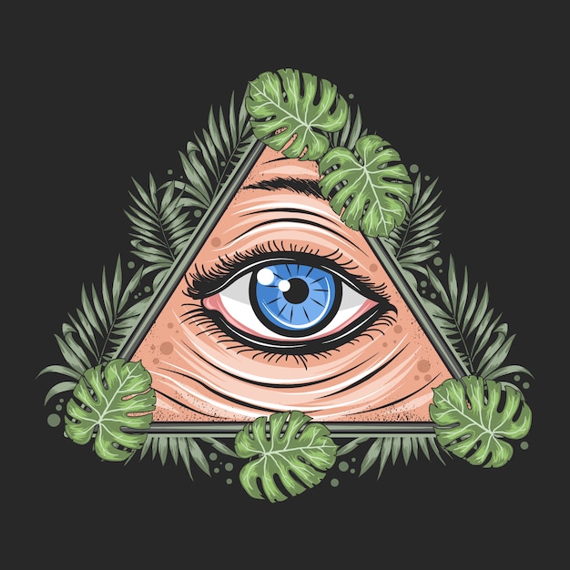 Eyes tropical leaf triangle illuminati freemason god artwork