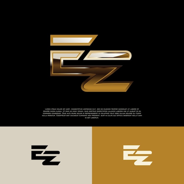 Vector ez eerste alfabet logo letter in zwart goud kleur