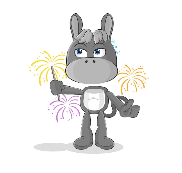 Ezel met vuurwerk mascotte cartoon vector