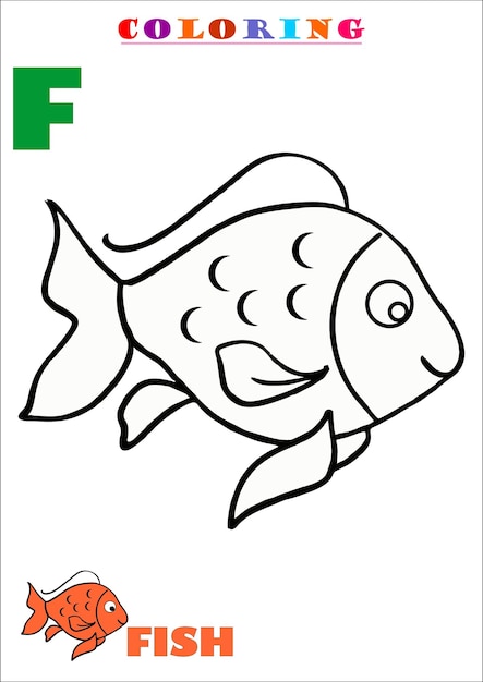 F for Fish Animal Sketch Coloring Book