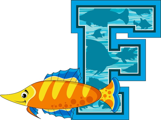 Vector f is for fish alphabet learning educational illustration