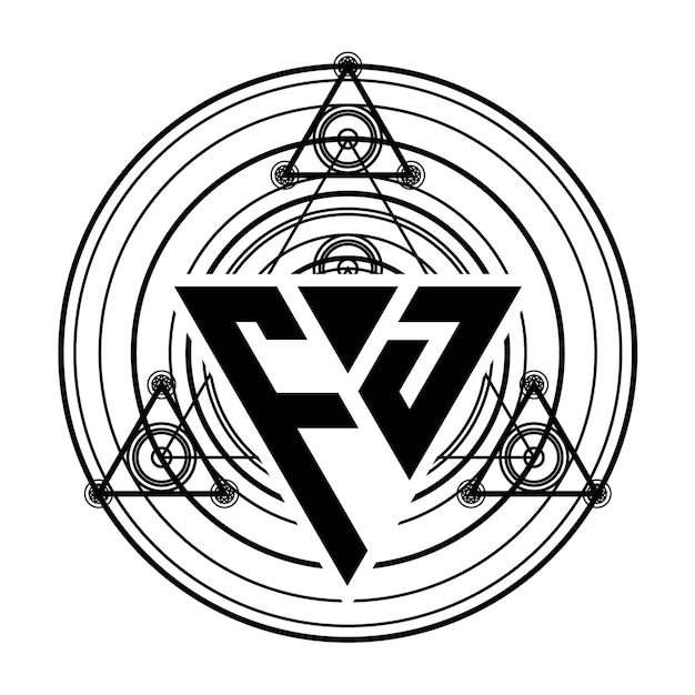 Vettore logo della lettera fj monogram con modello di design a forma di triangolo con ornamenti geometrici sacri