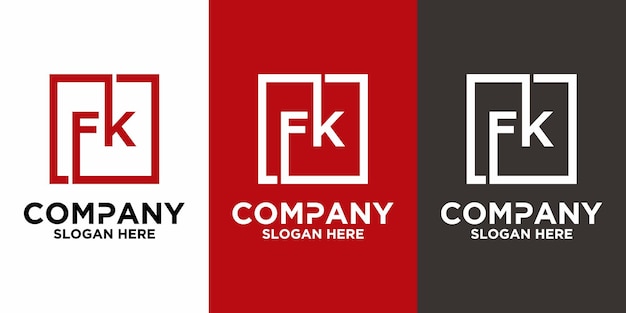 F K lettering with square design vector template