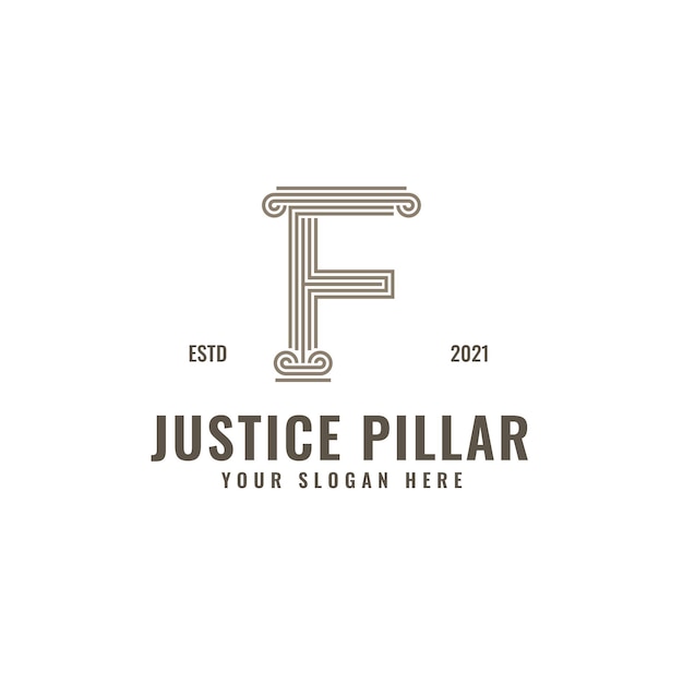 F letter logo justice and law firm pillar bold professional line art