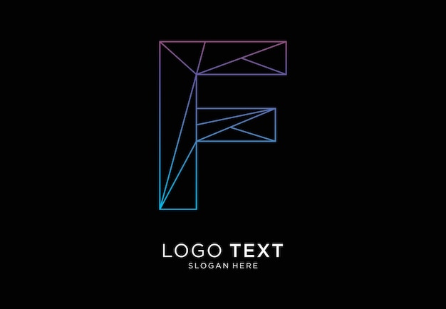 F letter-logo onregelmatige lijnen kleurverlooptechnologie