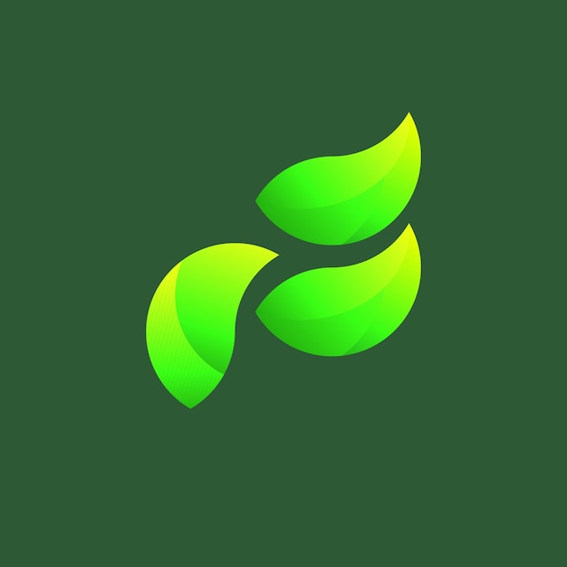 緑の葉のグラデーションの F 文字ロゴ。孤立した背景