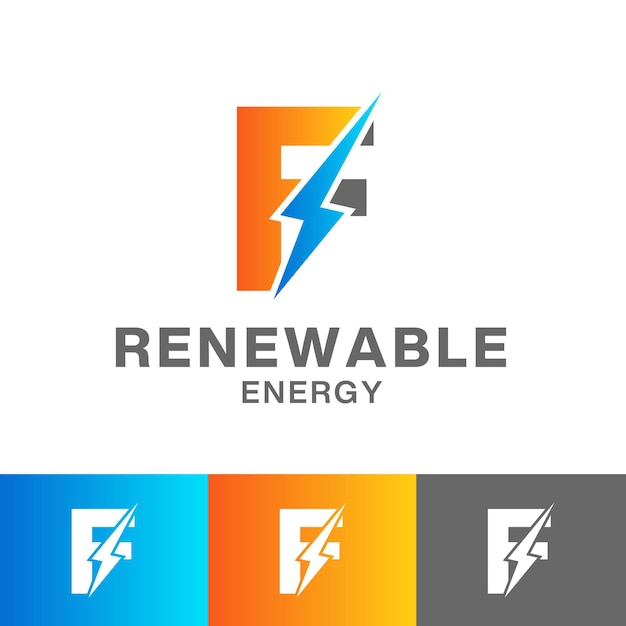 Lettera f renewable energy logo design o disegno del logo dell'icona del tuono