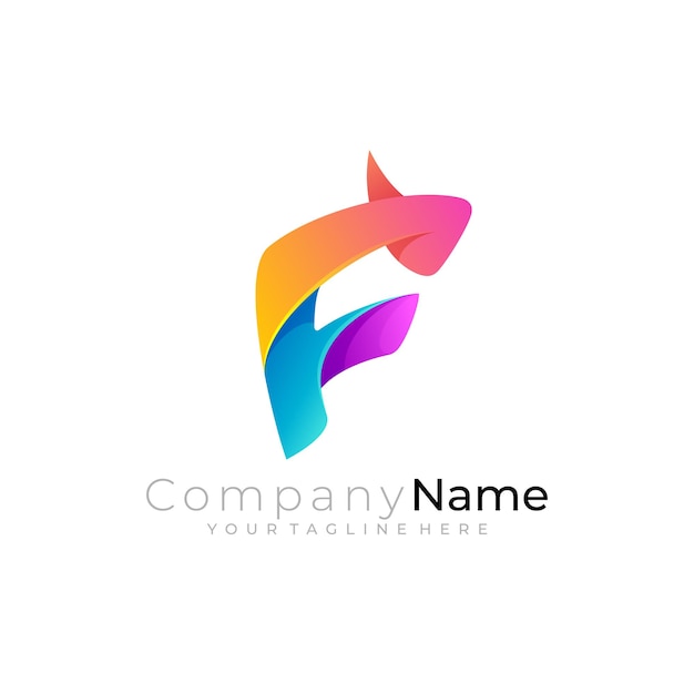 F-logo Letter F-logo en kleurrijke bedrijfsstijlpictogrammen