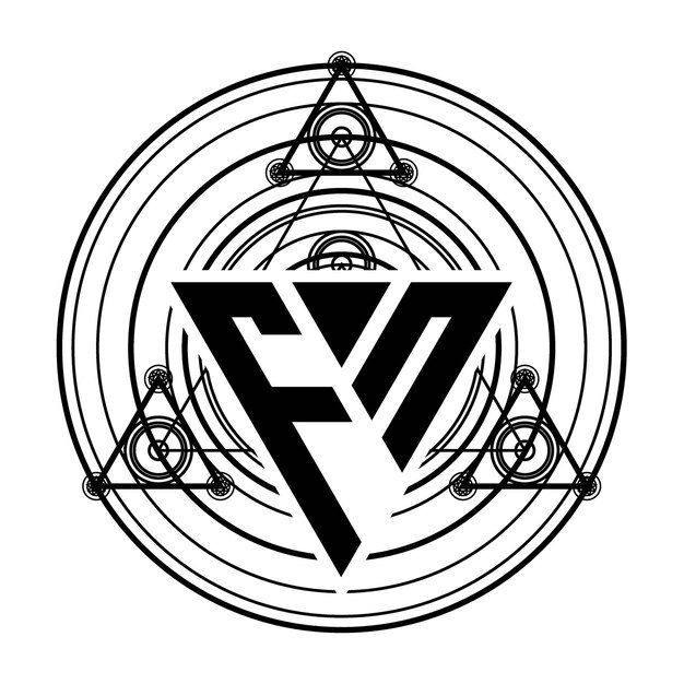 Vettore logo della lettera fn monogram con modello di design a forma di triangolo con ornamenti geometrici sacri