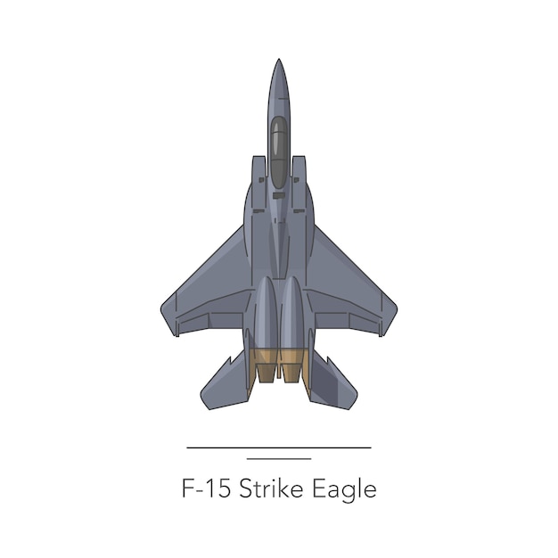 F15 Strike Eagle outline colorful icon Isolated fighter jet on white background Vector illustration