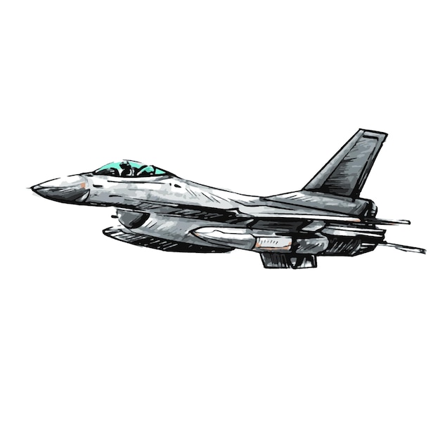 Vector f16 airplane flying for battle drawing style